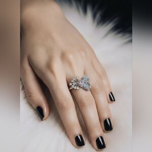 Elegant Silver and Pink Floral Ring